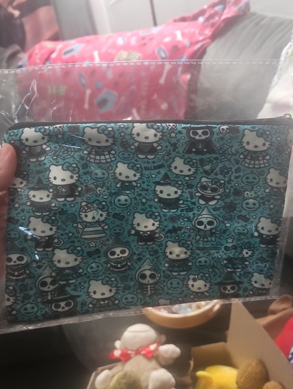 Hello Kitty Teal and Black Character Zip Pouch